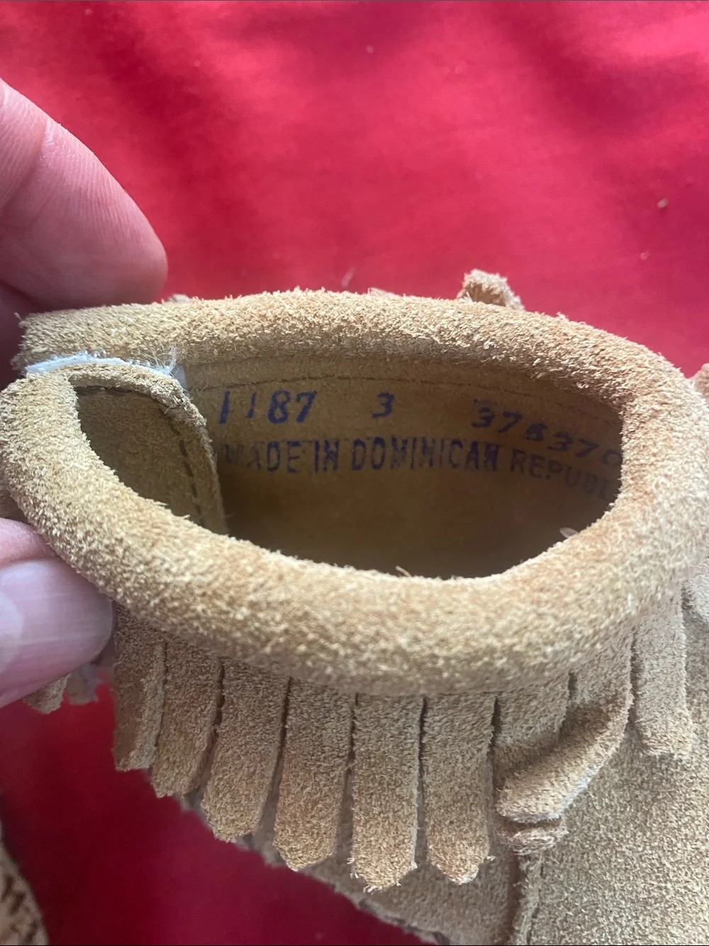 Fringe Suede Baby Moccasin Booties in Tan Size 3